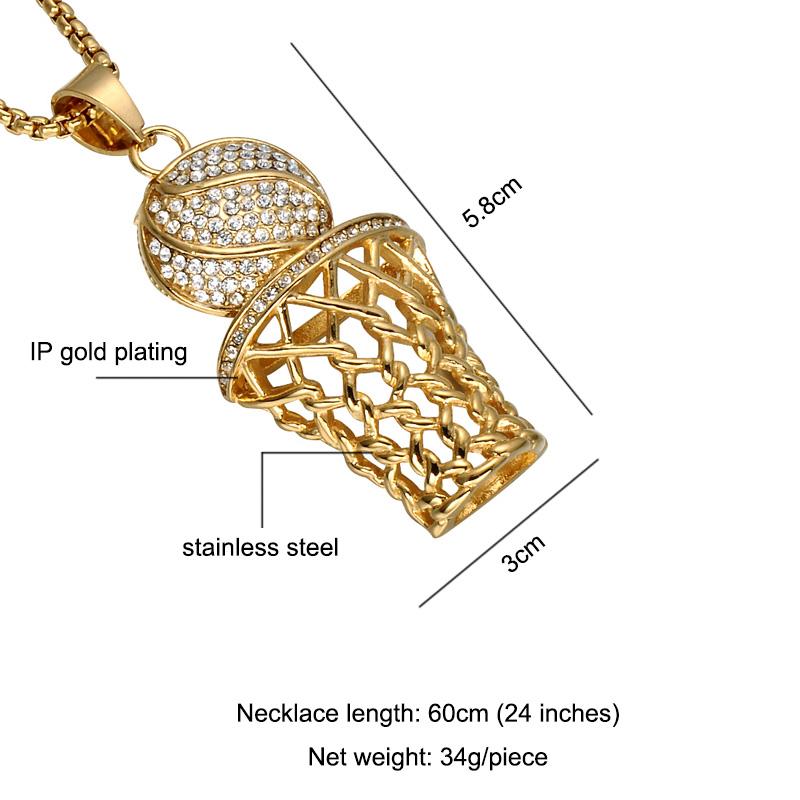 Rhinestone Basketball Pendants Necklaces