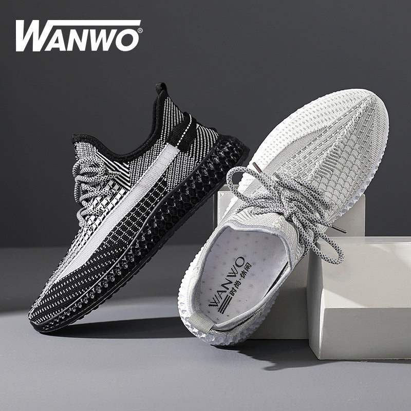 Summer Flying Woven Sneakers Shoes Breathable Casual Shoes New Trend Running Shoes Mesh Coconut Shoes Men's Mesh