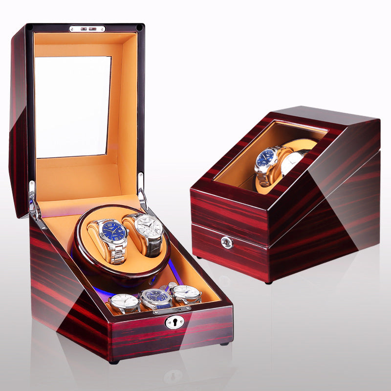 Watch winding box, watch shaker, storage box, LED light, lid open and stop, watch shaker