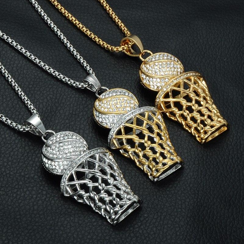 Rhinestone Basketball Pendants Necklaces