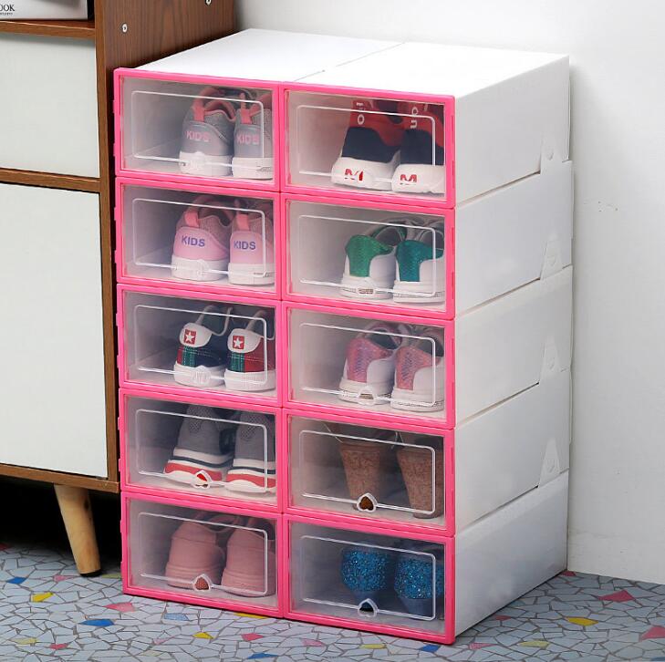 6pc Transparent shoe box storage shoe boxes thickened dustproof shoes organizer box can be superimposed combination shoe cabinet