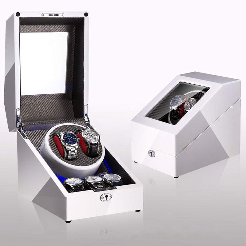 Watch winding box, watch shaker, storage box, LED light, lid open and stop, watch shaker