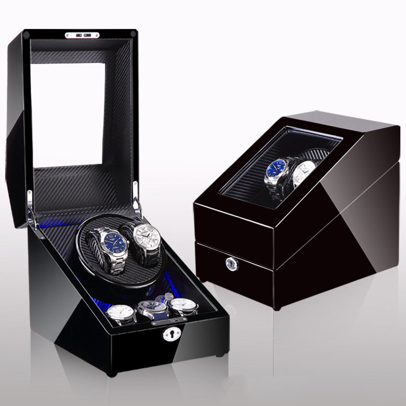 Watch winding box, watch shaker, storage box, LED light, lid open and stop, watch shaker