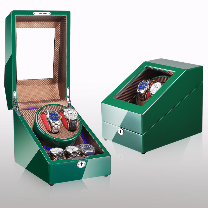 Watch winding box, watch shaker, storage box, LED light, lid open and stop, watch shaker