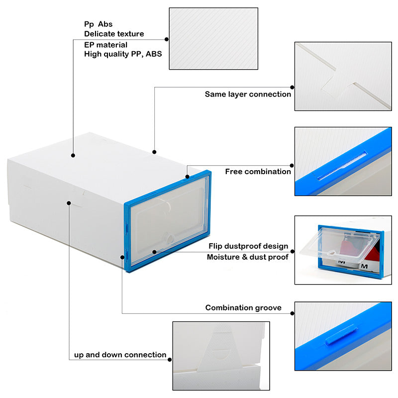 6pc Transparent shoe box storage shoe boxes thickened dustproof shoes organizer box can be superimposed combination shoe cabinet