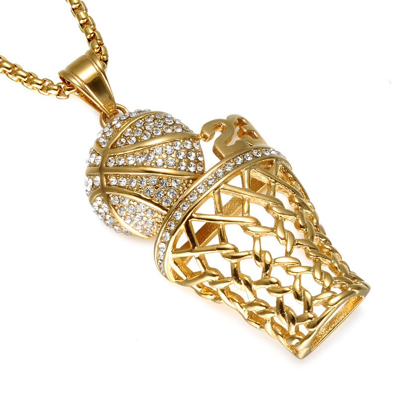 Rhinestone Basketball Pendants Necklaces