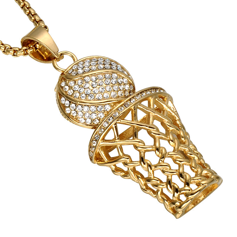 Rhinestone Basketball Pendants Necklaces