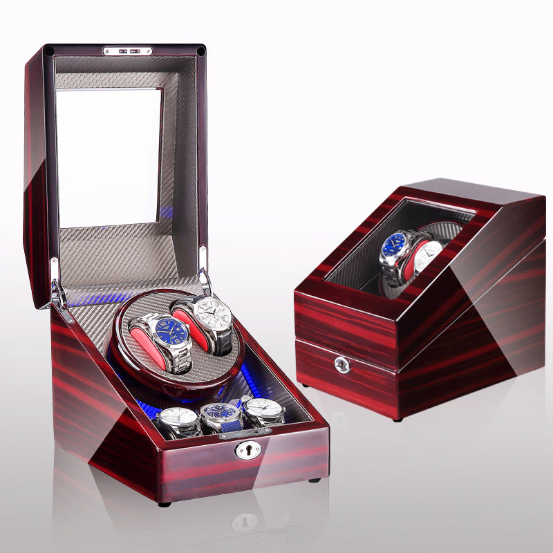 Watch winding box, watch shaker, storage box, LED light, lid open and stop, watch shaker